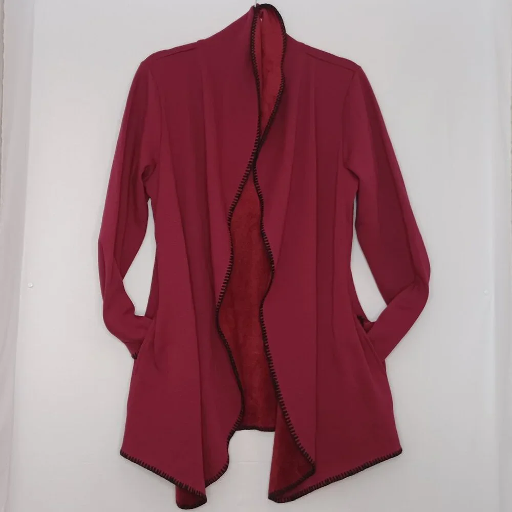 Women's D. & Co. Wine‎ Color Open Front Cardigan with Pockets Size Medium